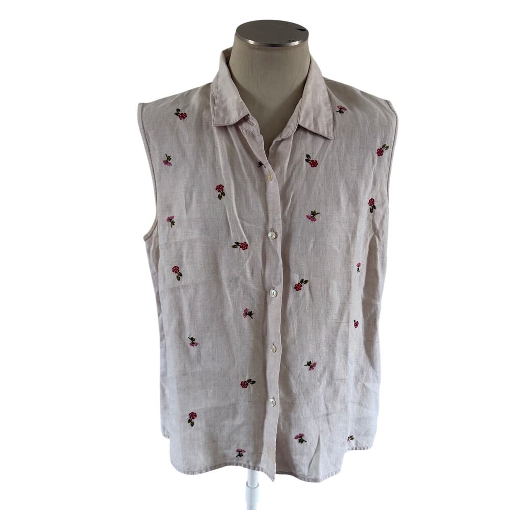 Style & Co Floral Embroidered Linen Button Up Tank Plus Size 18 Cottagecore